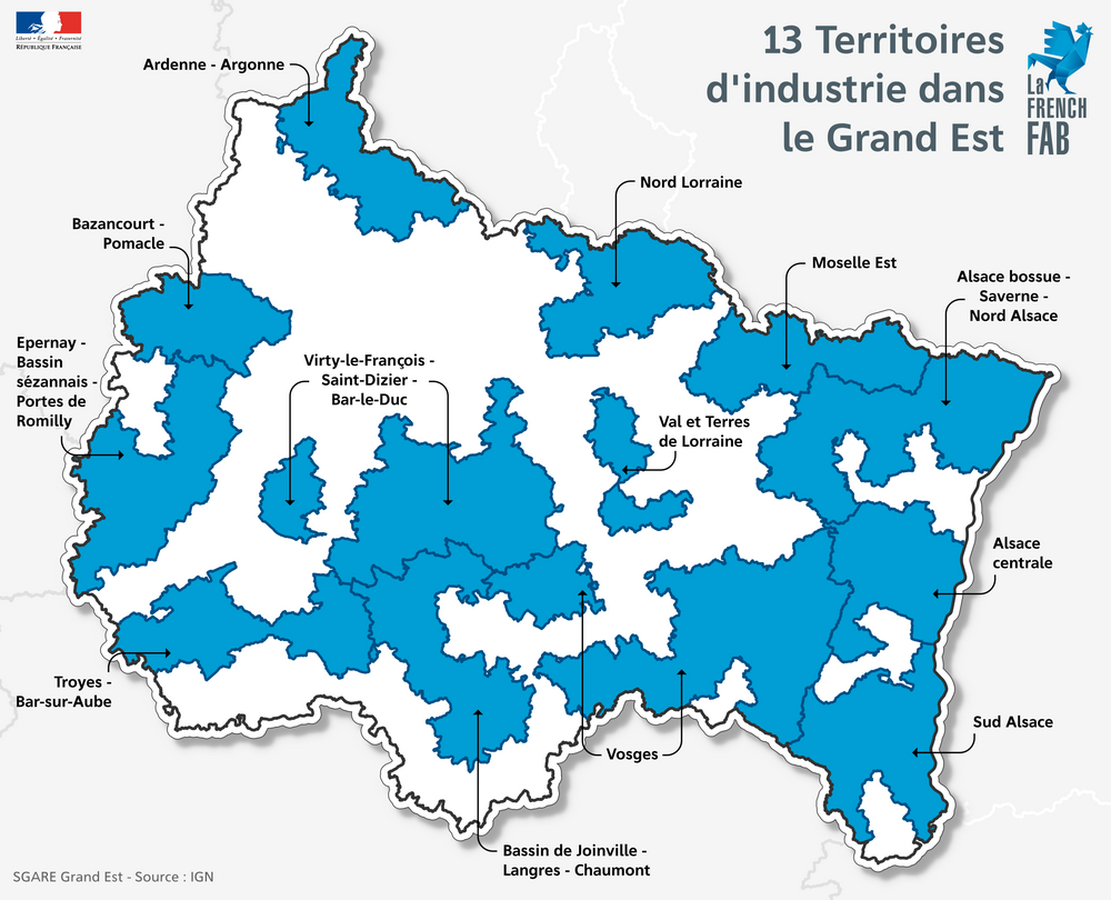13 zones labellisées "Territoires d'industrie" GrandEst