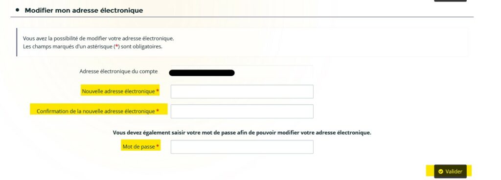 Modification de l'adresse mail