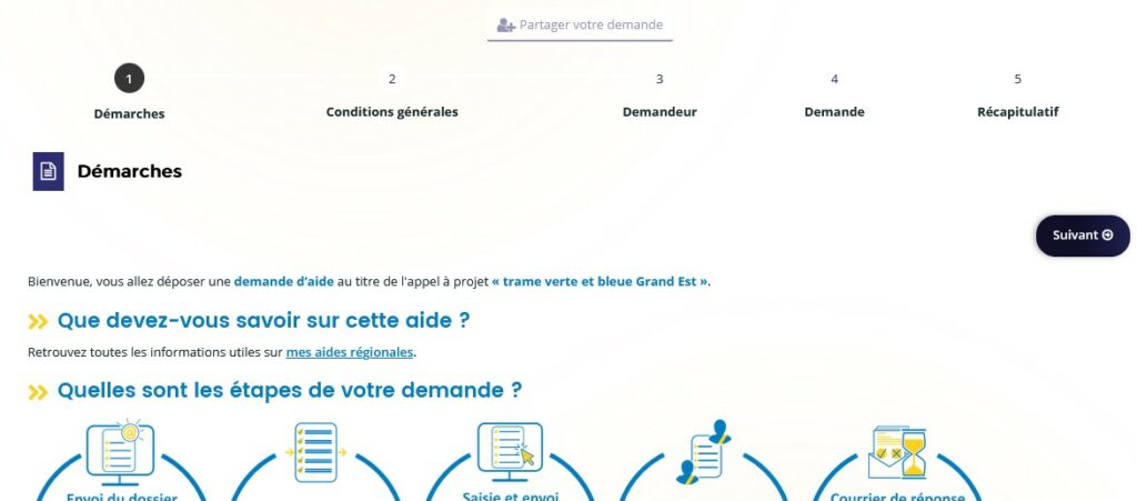 Dépôt d'une demande suite à un lien